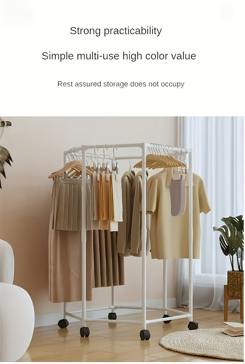 Hexagonal Rotating Clothes Rack with Wheels Large Capacity Freestanding Garment Rack for Bedroom Closet Entryway