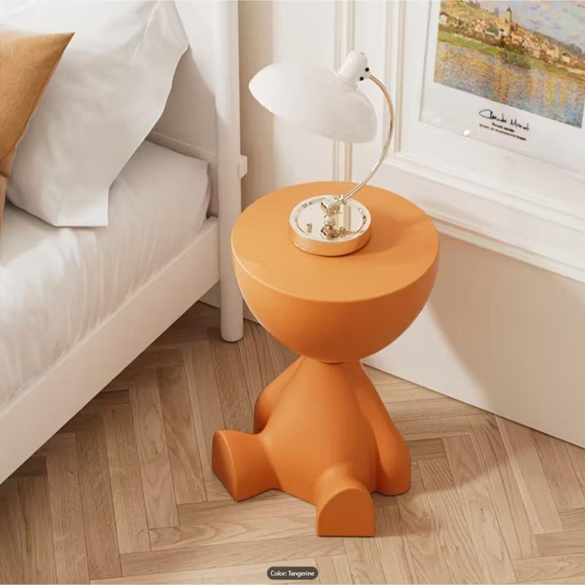 Bear Shaped Side Table Plastic Nightstand Cute Lamp Stand Coffee Cup Holder Compact Bedroom Living Room Decor Black Grey Coffee Green Pink
