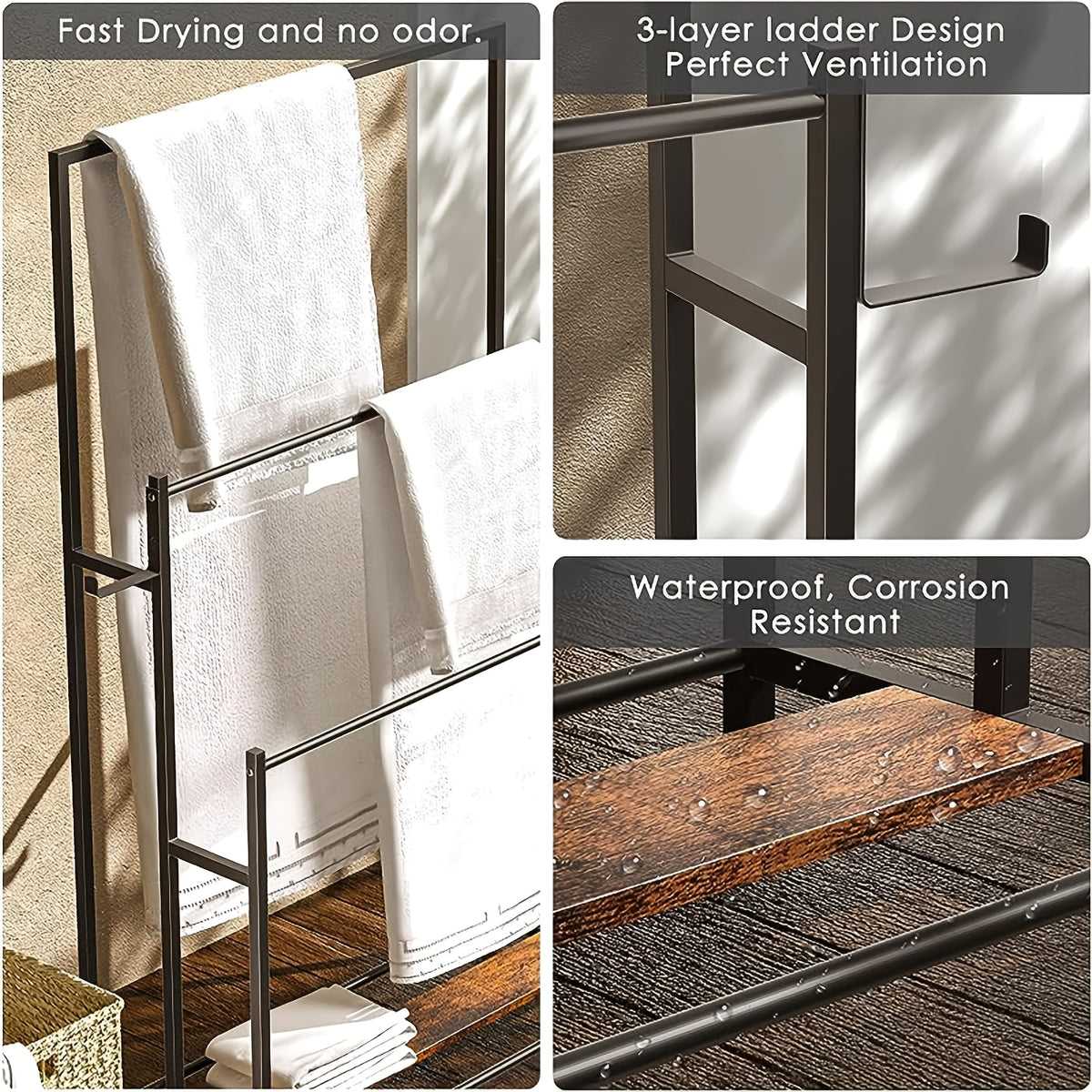 47-Inch Free Standing Towel Rack 3-Tier – Oversized Floor Bath Towel Drying Valet Holder | Blanket & Quilt Rack Stand for Bathroom, Bedroom, Pool, Beach, Hot Tub & Gym | Small & Floor Models