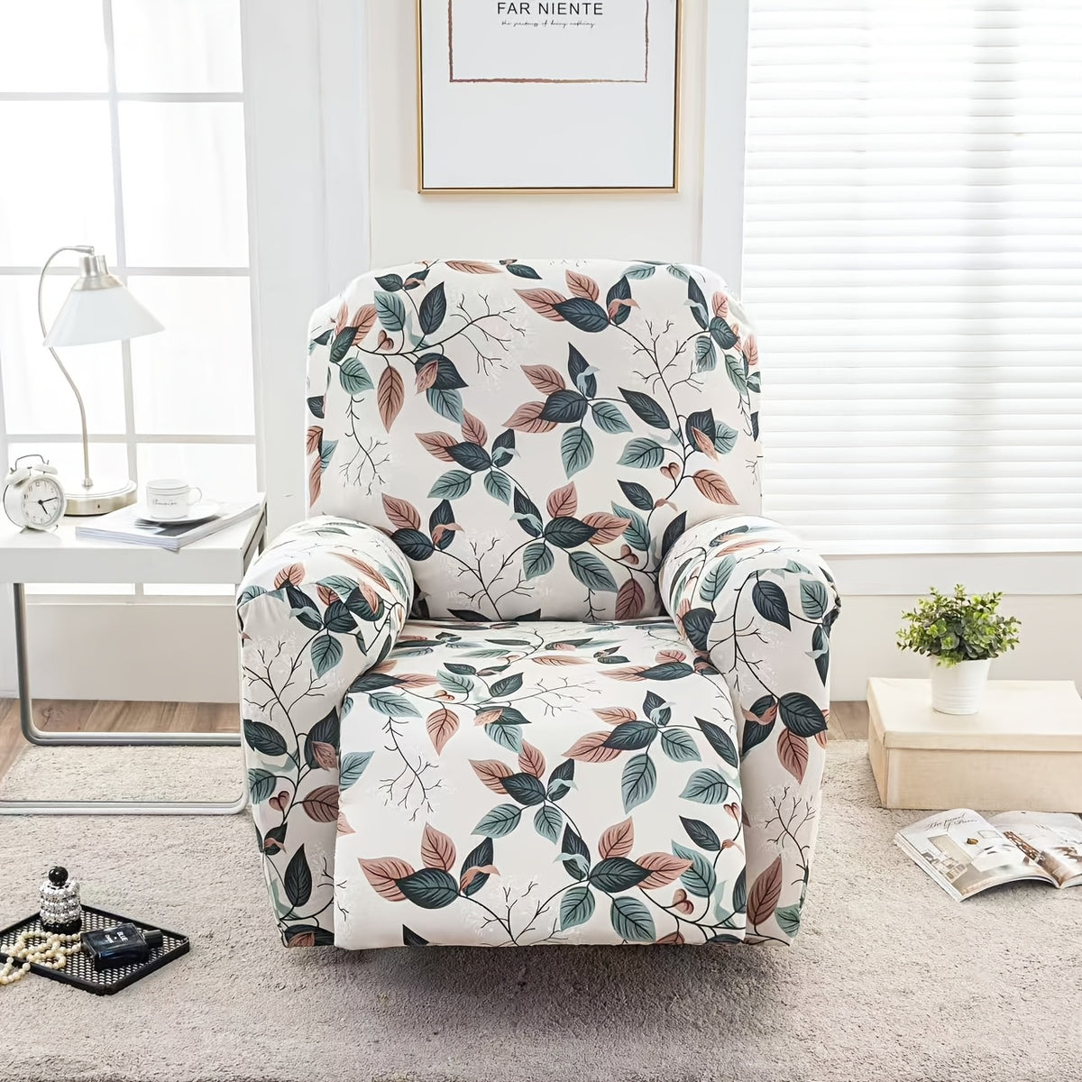 Recliner Slipcover Set of 4 with Side Pocket, Extra Large Jacquard Stretch Furniture Protector Cover, Elastic Band Closure, 92% Polyester All-Season Recliner Chair Cover for Living Room, 10 Patterns