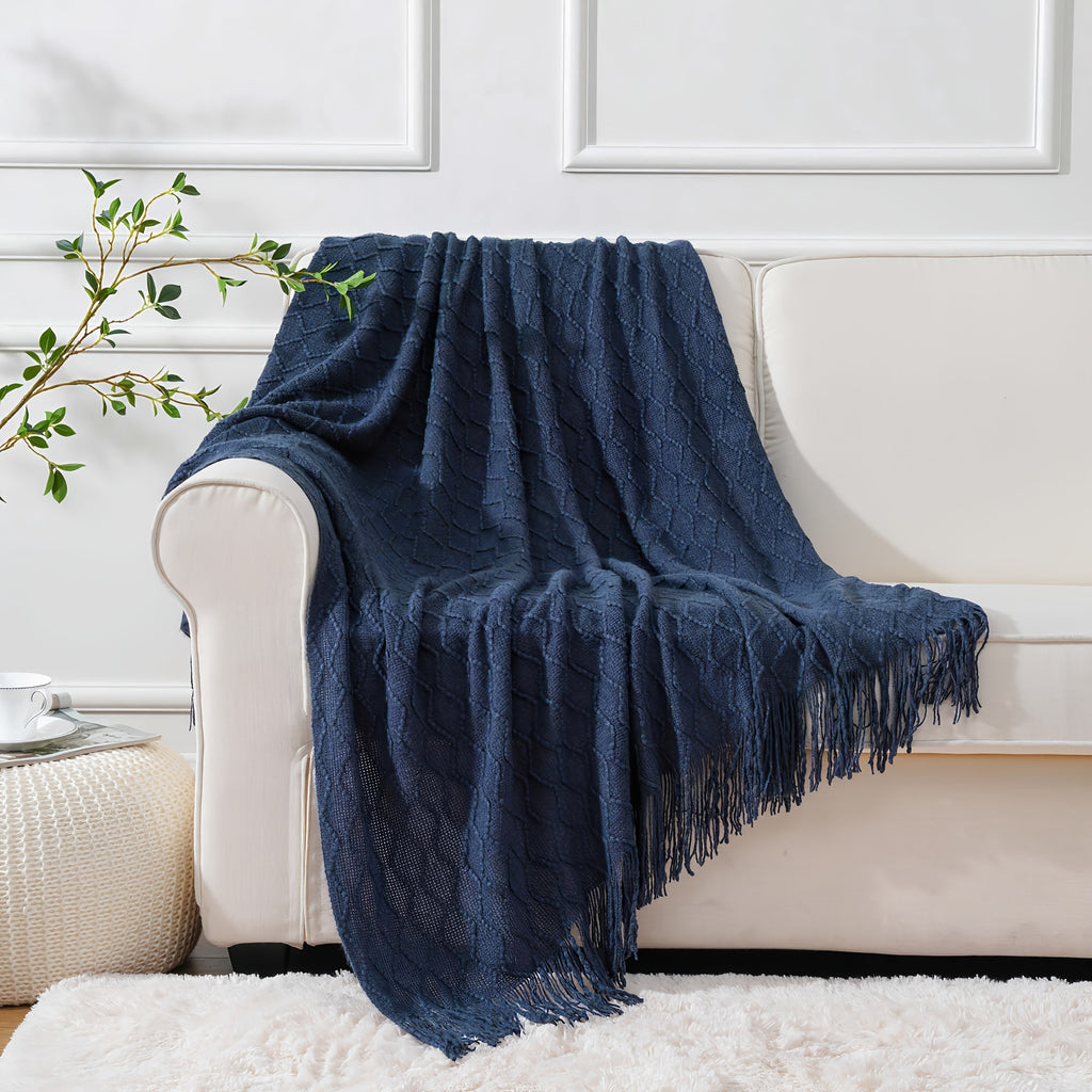 Tassel Throw Blanket Soft Warm Decorative for Couch Bed Sofa Autumn Winter Home Decor 50x60 Inch Ivory Khaki Dark Gray Navy Sage Rust Red