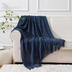 Tassel Throw Blanket Soft Warm Decorative for Couch Bed Sofa Autumn Winter Home Decor 50x60 Inch Ivory Khaki Dark Gray Navy Sage Rust Red