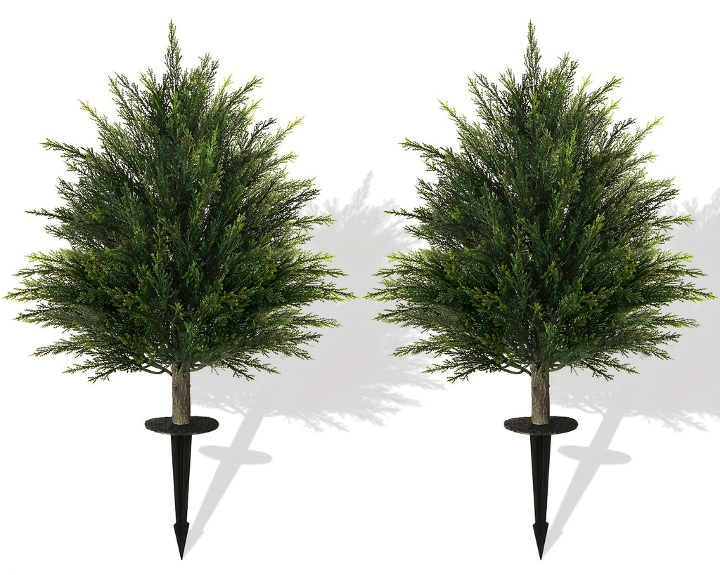 Artificial Cedar Topiary Ball Trees 2 Set UV Resistant Fake Cypress Evergreen Shrub with Ground Spike Faux Plant for Outdoor Porch Garden Yard Indoor Home Decor