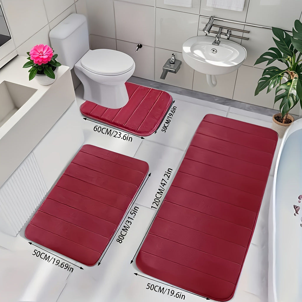 Plush Memory Foam Bath Mat Set 3 Piece – Soft Non-Slip Fast Absorbent Machine Washable Thickened Bath Rug for Bathroom, Shower, Kitchen & Bedroom – 9 Colors