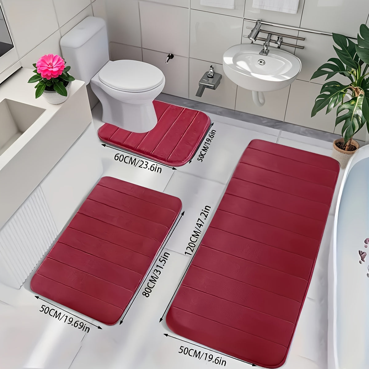 Plush Memory Foam Bath Mat Set 3 Piece – Soft Non-Slip Fast Absorbent Machine Washable Thickened Bath Rug for Bathroom, Shower, Kitchen & Bedroom – 9 Colors