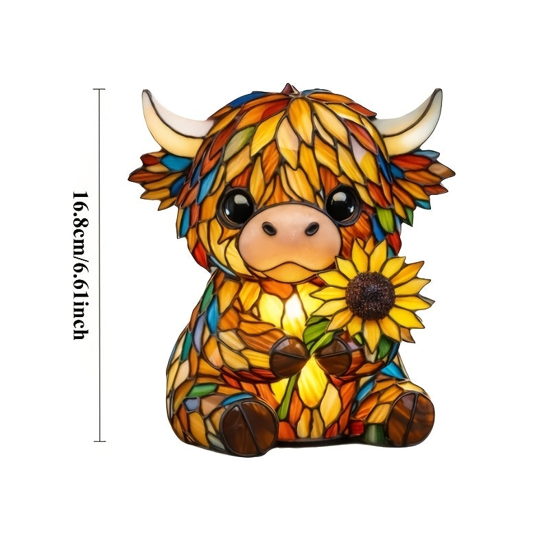 Sunflower Highland Cow Table Lamp – Warm-Toned Whimsical Light-Up Cow Statue Bedside Lamp & Tabletop Decoration, Perfect Gift for Animal Lovers & Home Decor