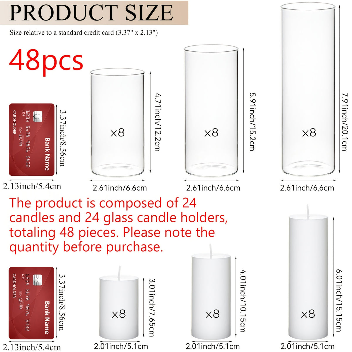 White Pillar Candles with Clear Glass Hurricane Candle Holders – Elegant Cylinder Vases for Wedding Centerpieces, Parties, Home & Office Decor, Table Decorations