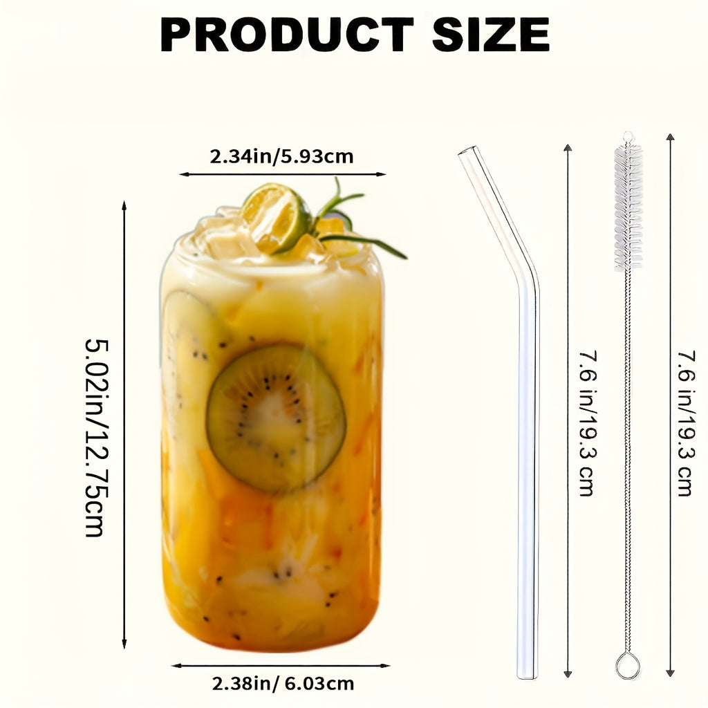 Glass Cup Set with Bamboo Lids & Glass Straws – American Style Drinking Glasses for Coffee, Water & Parties | 4/8/12/16-Piece | 2 Cleaning Brushes Included