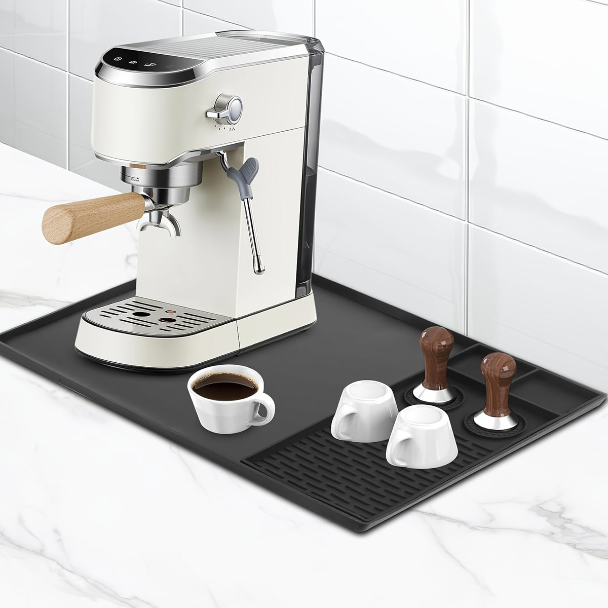 Silicone Coffee Mat with Raised Edges 2-in-1 Coffee Bar Mat and Dish Drying Mat - Countertop Protector for Coffee Machine, Espresso Maker & Kitchen Counter, 23.6 x 15.7 Inch