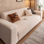 Chenille Sofa Cover Textured Stripe Elastic Full Cover Non-Slip Washable Scratch-Resistant Couch Slipcover for 1 2 3 4 Seater Living Room Office Green Gray Coffee Beige