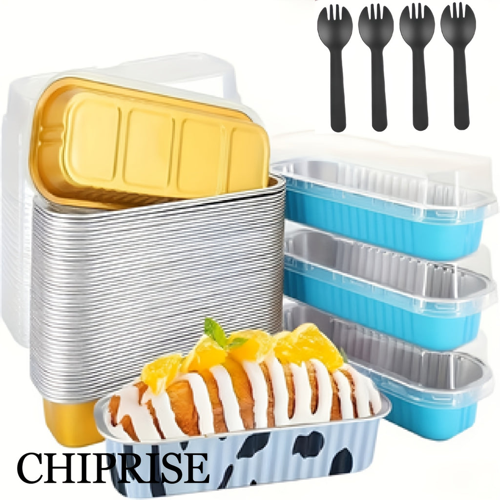 Disposable Mini Cake Boxes 30pcs with Lids & Spoons - Aluminum Foil Baking Cups for Cheesecakes, Custards & Desserts, Party Favor Containers in 5 Colors