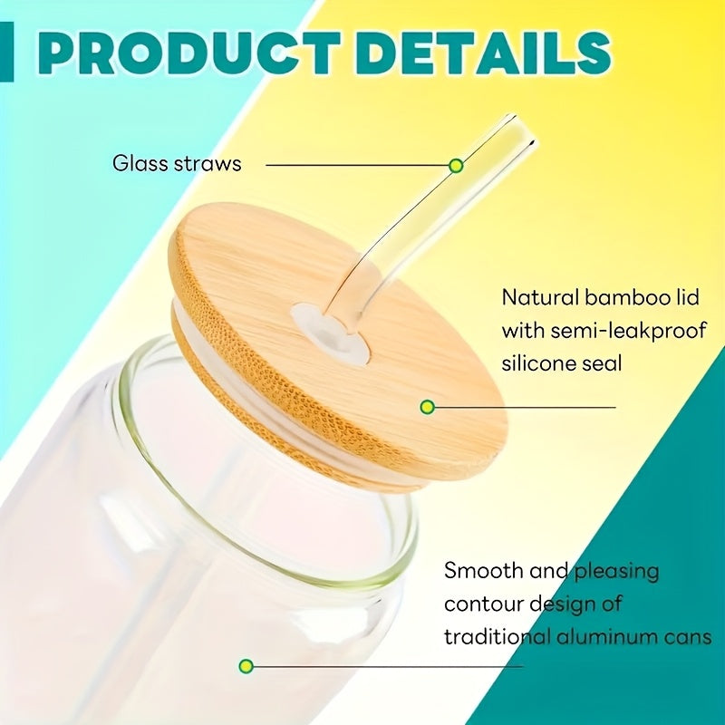 Insulated Drinking Glasses with Lids and Straws 16oz | Reusable Glass Cups Set for Iced Coffee Tea Smoothies Parties