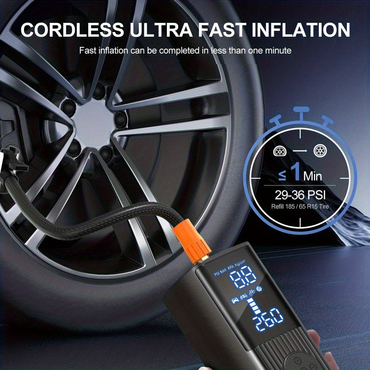 Cordless Tire Inflator 210PSI 22-Cylinder Digital Pressure Gauge Rechargeable LED Light Portable Air Pump for Car Motorcycle Bicycle Ball