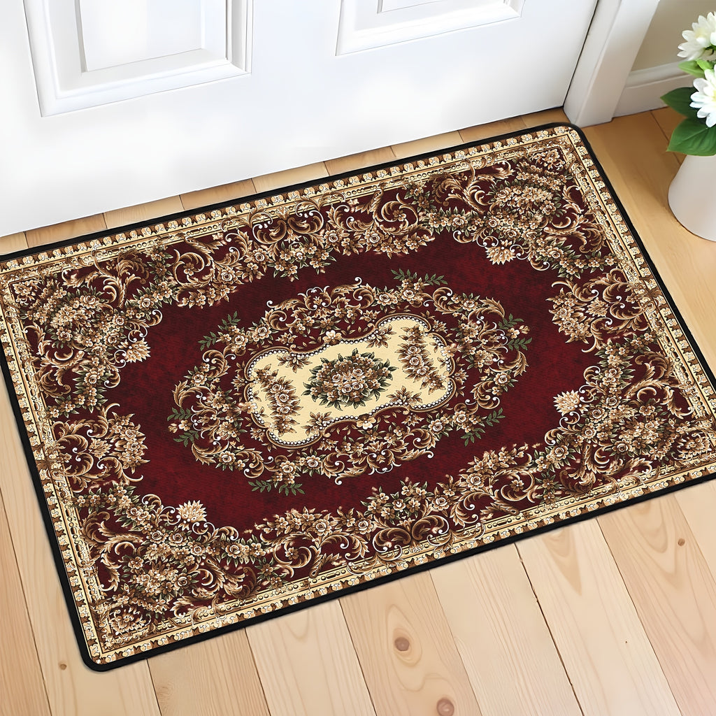 Luxury Holiday Floor Mat Non-Slip Machine Washable - Elegant Burgundy Gold Green Heavy-Duty Area Rug for Living Room Bedroom Hallway, Christmas Thanksgiving Festive Home Decor