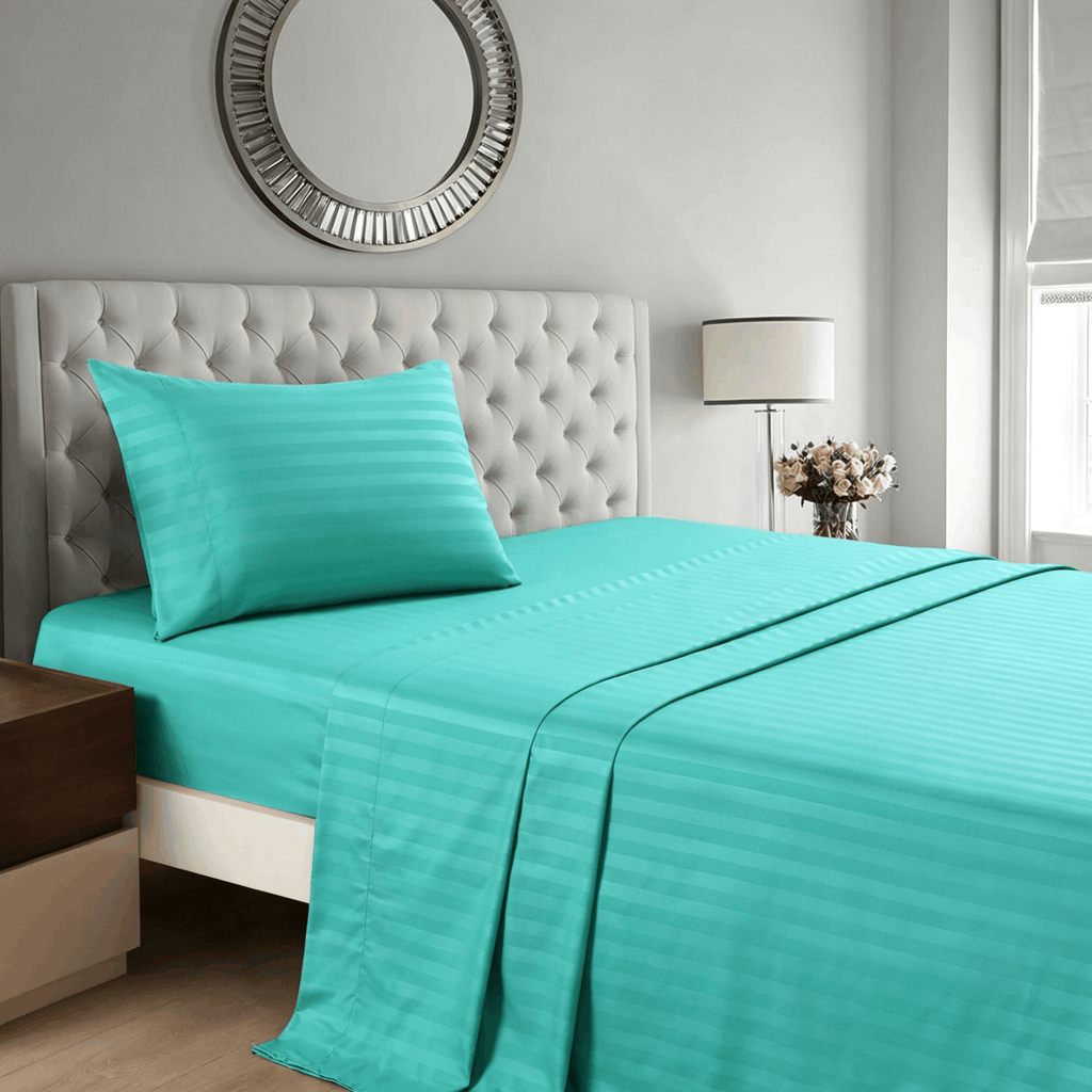 Striped Bed Sheet Set Extra Soft Breathable, Fade-Resistant Deep Pocket Fitted Sheets for Bedroom Guest Room Hotel – All Season 3/4 Piece (Flat Sheet, Fitted Sheet, Pillowcase)