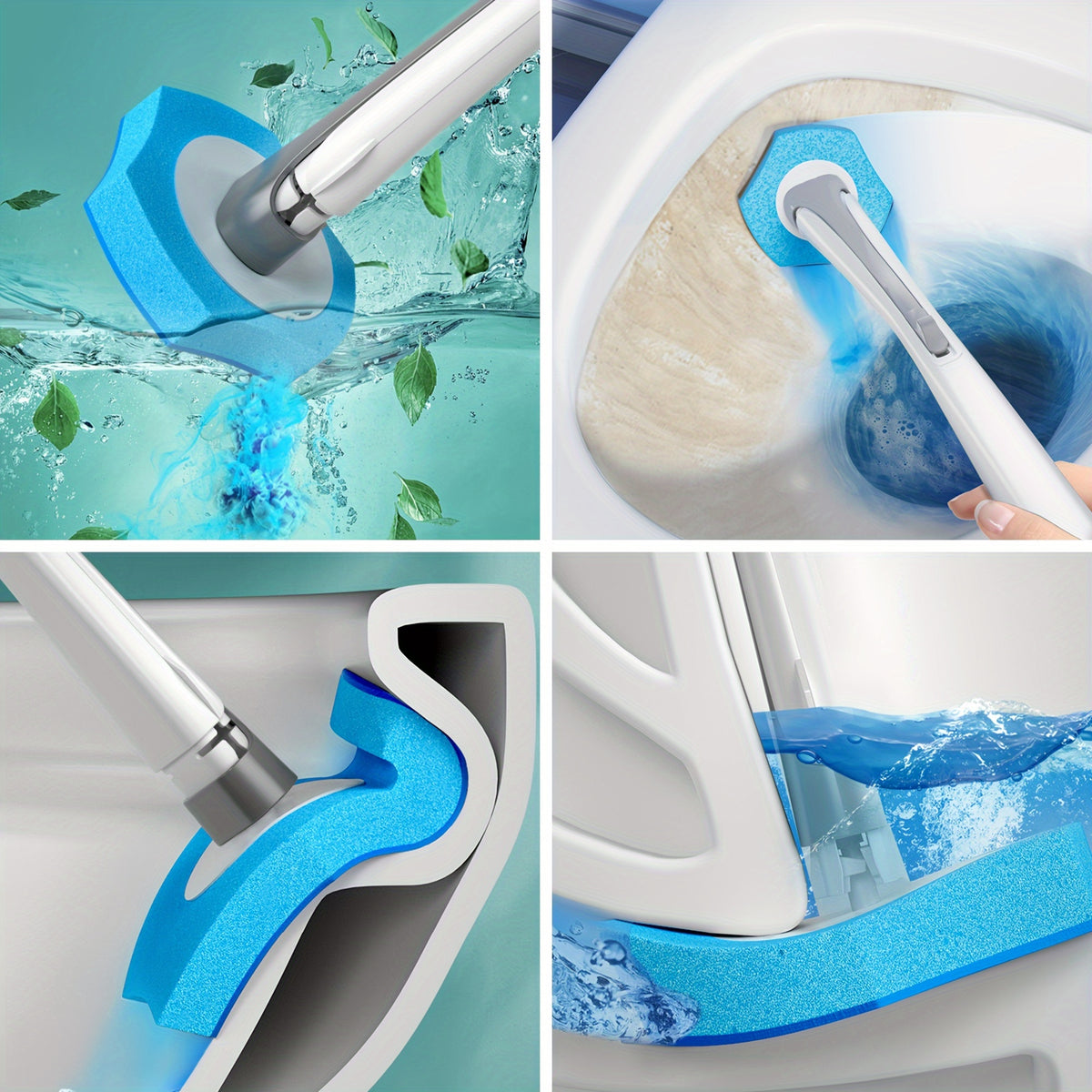 Disposable Toilet Brush Cleaning System with Holder & Refill Heads Wall or Floor Mount Hygienic No-Touch Bathroom Brush