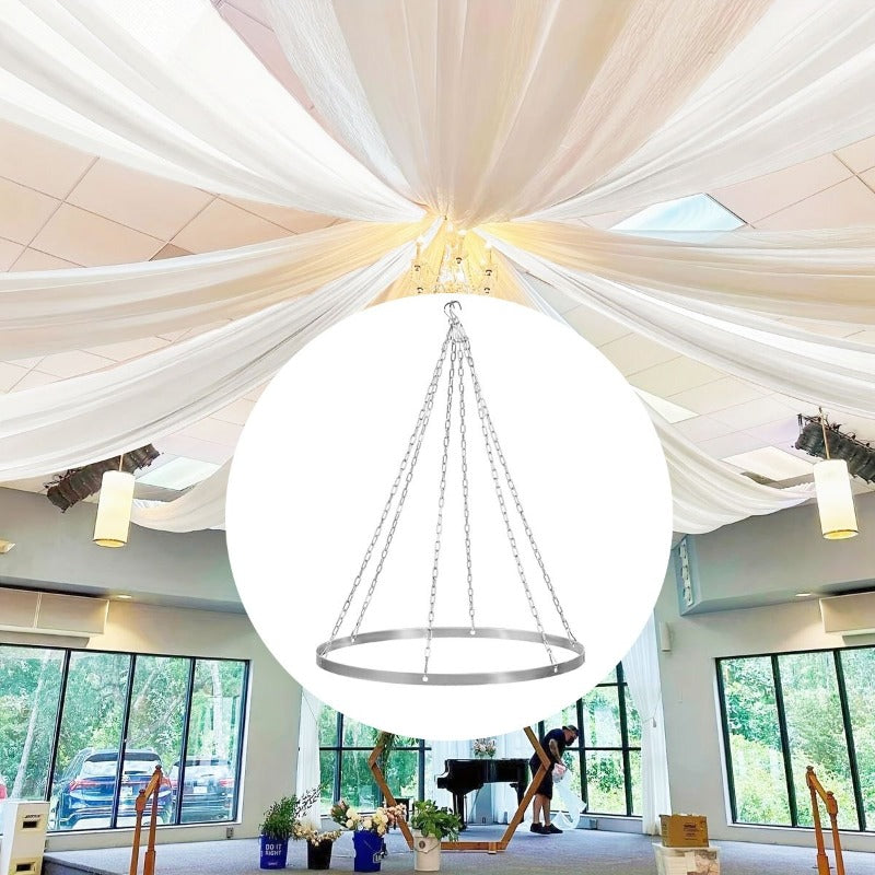 Ceiling Drape Hanging Kit Stainless Steel – Circular Ceiling Display Stand with Hooks & Chains for Wedding, Event, Stage & Gazebo Decoration