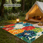 Floral Patterned Outdoor & Indoor Rectangular Rug - Non-Slip Machine Washable Soft Area Rug for Living Room Bedroom Garden Camping Picnic, Home Decor