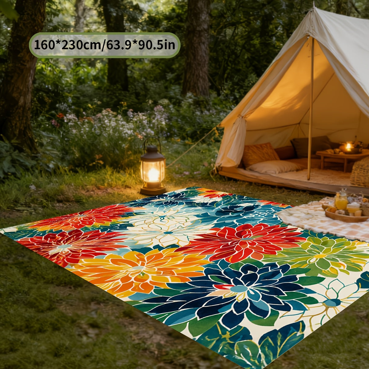 Floral Patterned Outdoor & Indoor Rectangular Rug - Non-Slip Machine Washable Soft Area Rug for Living Room Bedroom Garden Camping Picnic, Home Decor