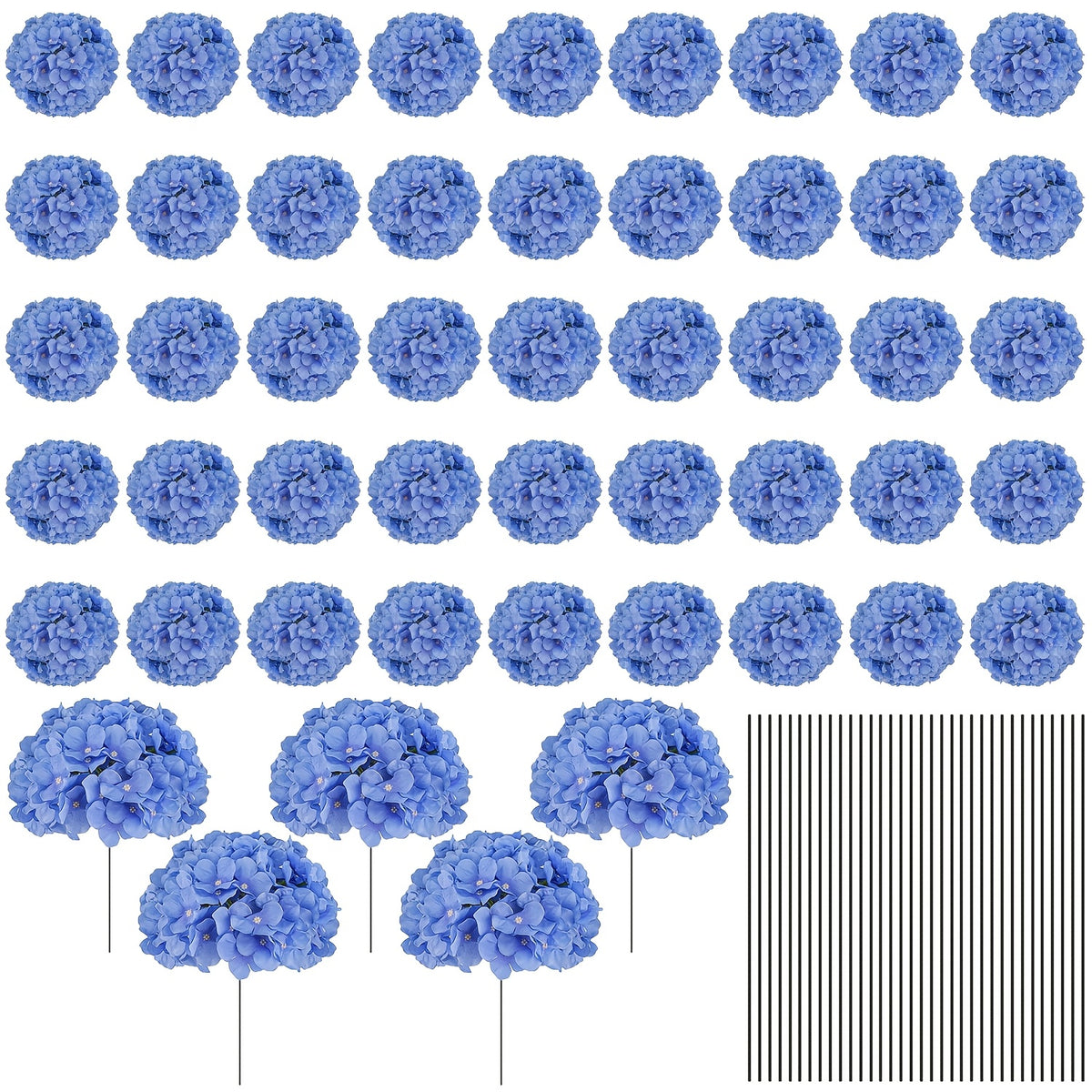 Bulk Artificial Hydrangea Flower Heads 72pcs with Stems - Faux Hydrangea Flowers for Home, Wedding & Party Decorations, Floral Arrangements & Centerpieces