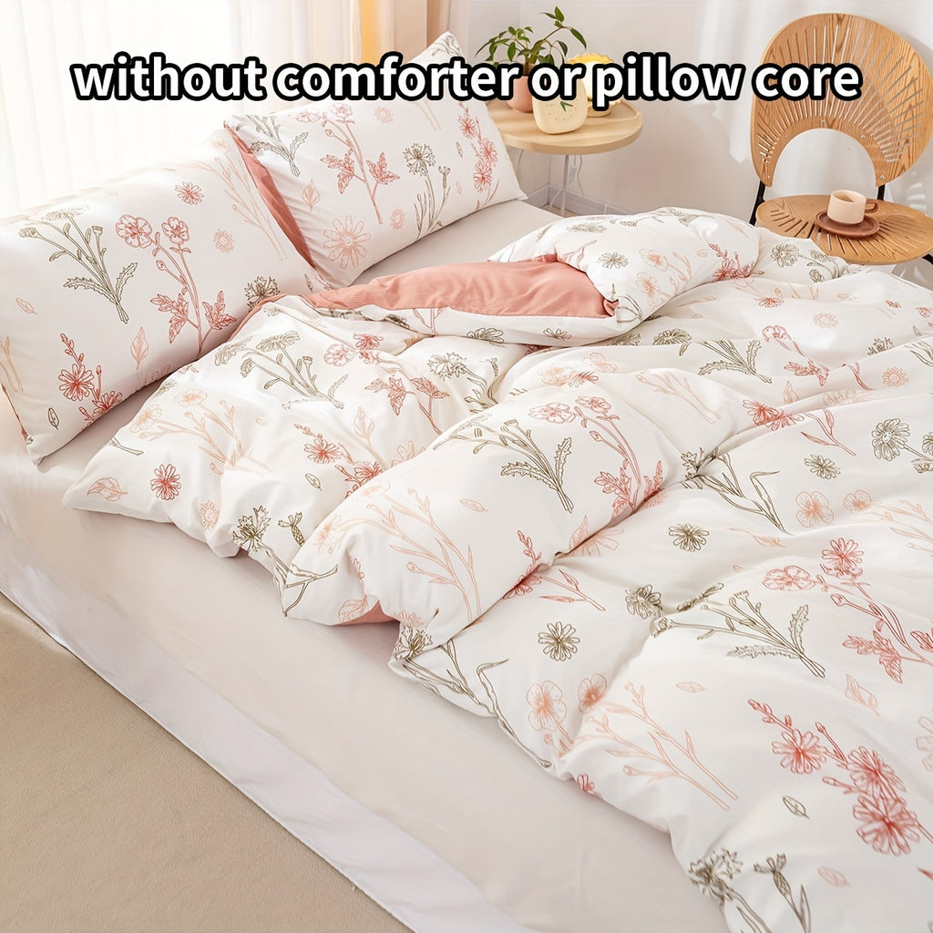 Duvet Cover Set Multicolor Floral Print Queen King Twin Full - 3-Piece Soft Breathable Bedding with Pillowcases, Boho Bedroom Decor All-Season