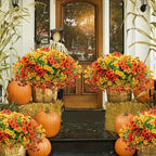 8-Pack Artificial Autumn Chrysanthemum Bouquets – UV-Resistant Non-Fading Faux Orange Fall Flowers for Home, Porch, Garden & Wedding Decor, Indoor Outdoor All-Season Decoration