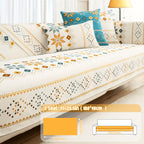 Chenille Sofa Cover Bohemian Geometric Slipcover | Light Breathable Non-Slip Machine Washable Couch Protector for 2/3/4 Seat L-Shape Sectional, Pet & Kid Friendly, White Green