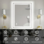 LED Bathroom Mirror with Anti-Fog, Dimmable 3-Color Lights & Stepless Brightness – Wall Mounted Vanity Mirror 24x36, 28x48, 32x40 Inch