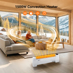 Baseboard Heater Electric 1500W Convection Adjustable Thermostat Overheat Protection Tip-Over Safety Quiet Operation ETL Approved White Manual Digital
