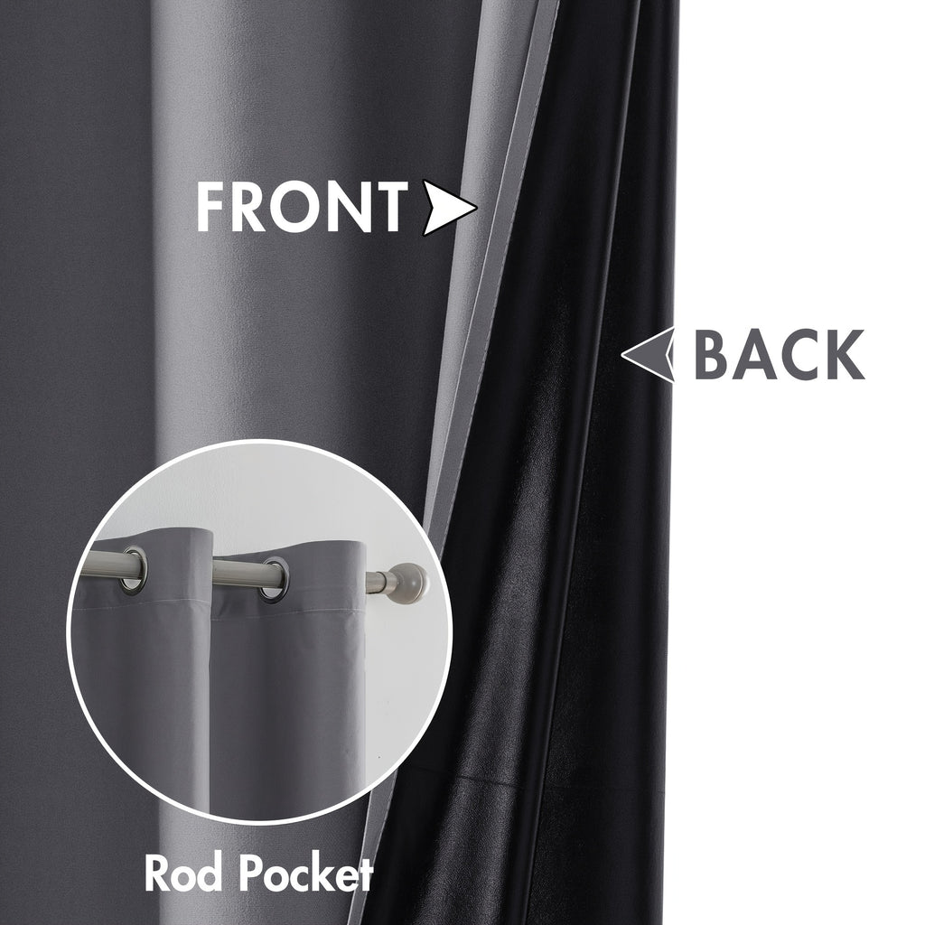 Blackout Curtains 4-Panel Grommet Top 100% Room Darkening Thermal Insulated Drapes | Noise Reducing Light Blocking Window Curtains for Bedroom Living Room, Black Gray Wine Red Dark Green