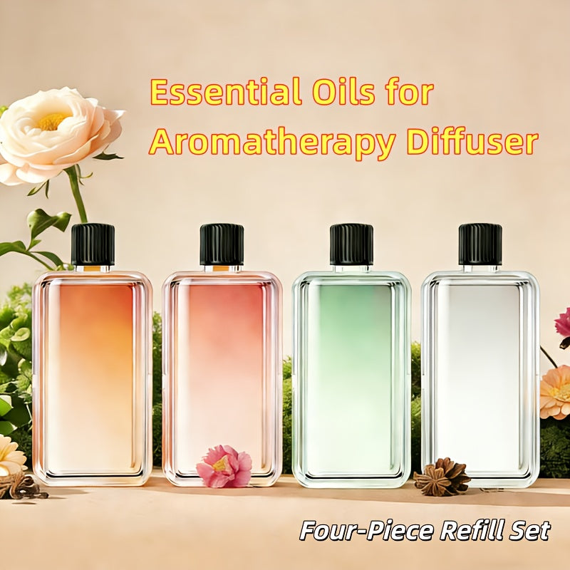 Essential Oil Refill 4-Pack for Aroma Diffusers – Classic Scents Hilton, Gardenia, Shangri-La & True Self | Alcohol-Free Large Capacity Formula | Compatible with All Diffusers for Car & Home Use