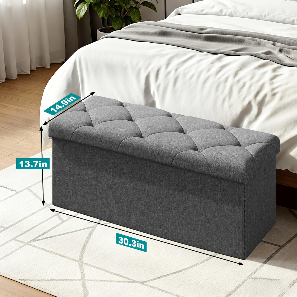 Storage Ottoman Bench with Pull-Out Drawer – 880 lbs Capacity Folding Footrest, Synthetic Leather, 30 & 43 Inch, for Living Room Bedroom Office, Grey & Brown