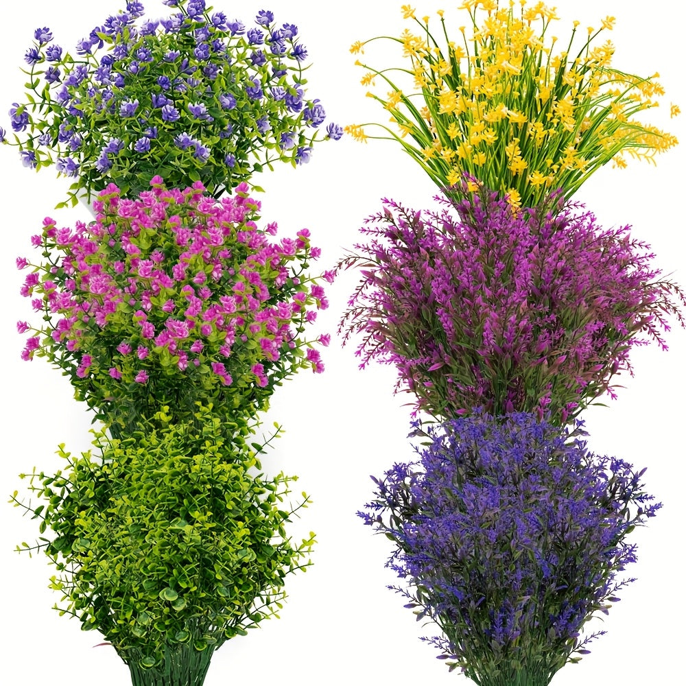Artificial Camellia Flowers with Boxwood Shrubs 6 Bundles – Faux Greenery for Outdoor Garden, Patio, Porch, Window Box, Farmhouse & Wedding Decor | No Maintenance Plastic Hanging Plants