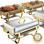Golden Chafing Dish Buffet Set 9QT Stainless Steel Chafer with Full-Size Pans – Elegant Gold & Silver Finish Food Warmer for Weddings, Parties, Banquets & Catering Events (2 or 4 Pack)