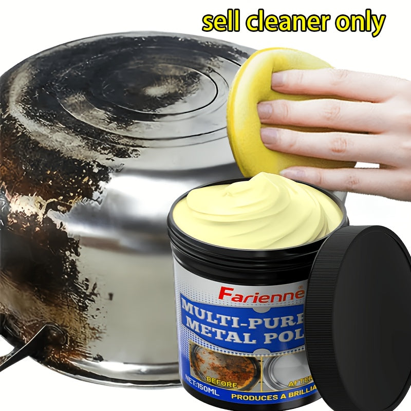 Calcium Carbonate Metal Polish Paste 150g with Sponge – Restores Shine on Stoves, Range Hoods, Pots & Sinks | Long-Lasting Protection & Luster