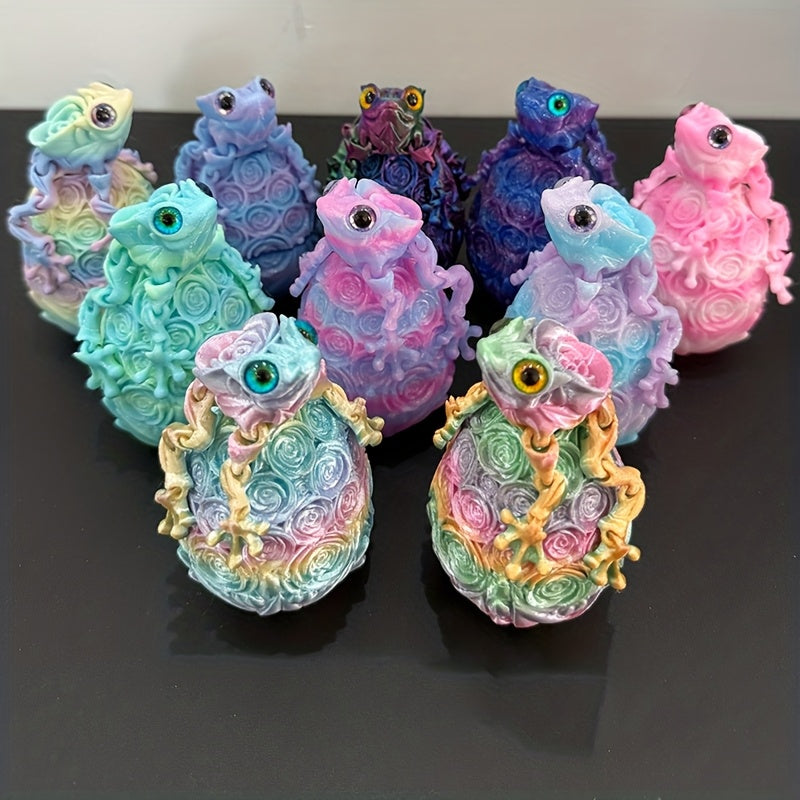 3D Printed Rose Frog & Rose Egg Statue Ornaments Set of 4 – Multicolor Desktop Decoration Figurines for Home Office Party Car Display, Unique Gift for Friends & Family, Random Color