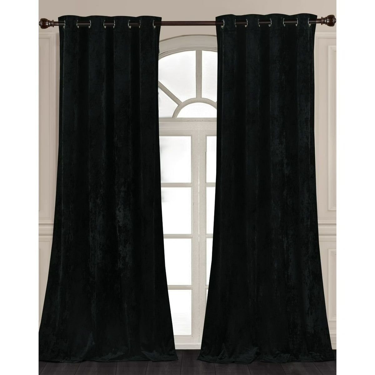 Luxury Distressed Crushed Velvet Curtains - 4-Piece Set (2 Panels + 2 Tiebacks), Grommet Top, Room Darkening | 10 Colors, 3 Sizes