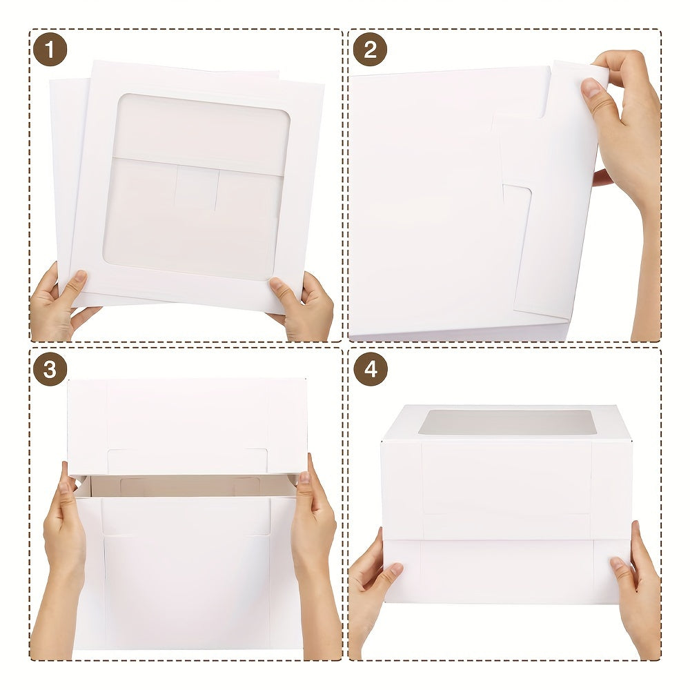 White Square Bakery Cake Boxes with Window - 8x8 & 12x12 Inch Tall Freezer-Safe Cardboard, Sets of 10/15/20, for Cakes Cupcakes Pastry Birthday Party Wedding | Nuvia Haven