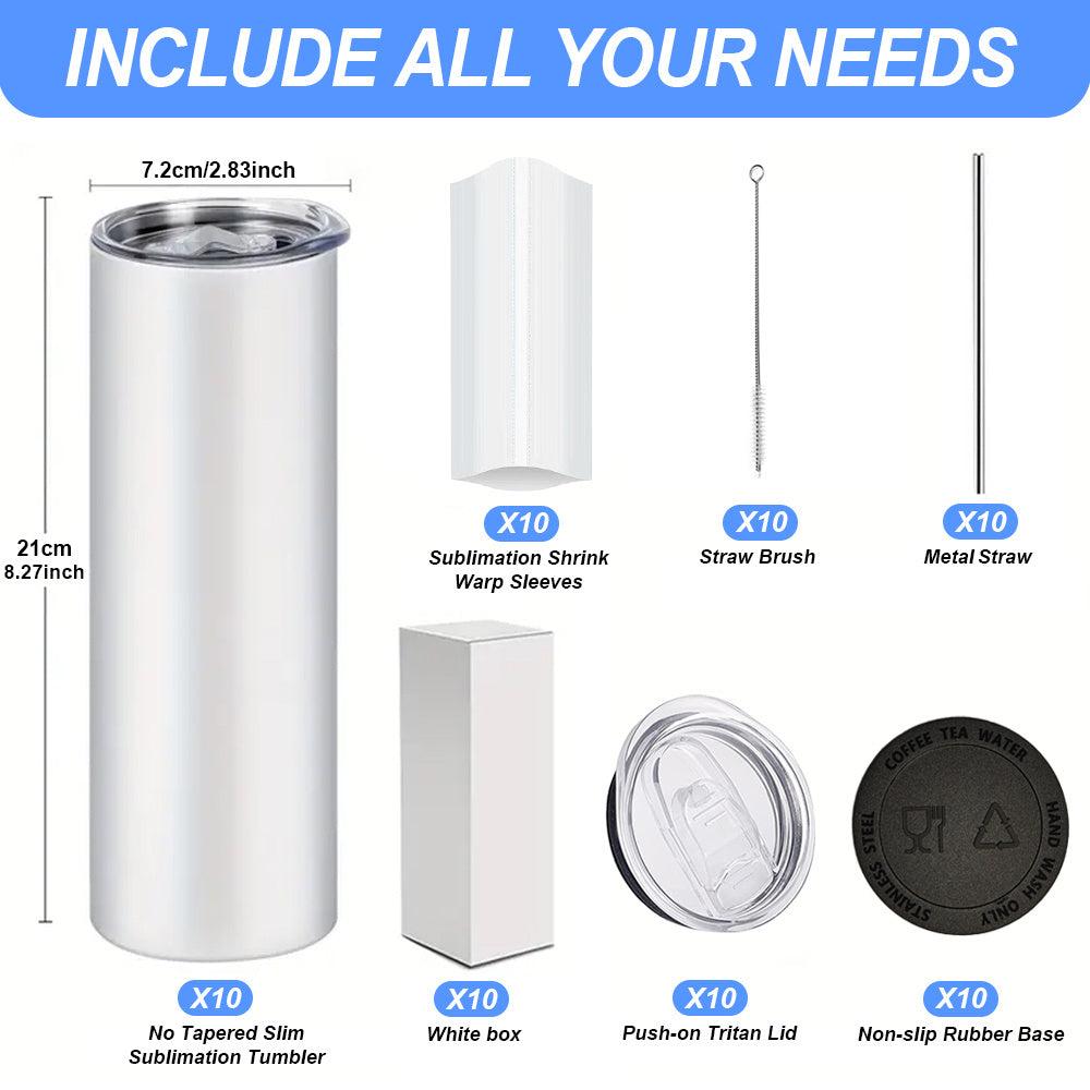 20oz Sublimation Tumbler Blanks with Lids & Straws – Stainless Steel Double Wall Insulated, White Gift Box, Bulk 8/10/25/50 Pack for Heat Press & DIY Gifts