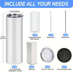 20oz Sublimation Tumbler Blanks with Lids & Straws – Stainless Steel Double Wall Insulated, White Gift Box, Bulk 8/10/25/50 Pack for Heat Press & DIY Gifts