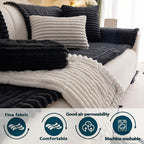 Boho Plush Sofa Cover with Ruffled Edges – Thick Warm Pet-Friendly Couch Protector, Bohemian Style Home Decoration Slipcover for Living Room Sofa Couch Furniture