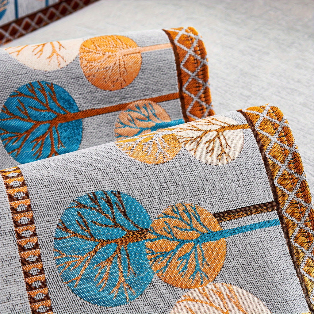Bohemian Chenille Sofa Cover Tree Embroidery Print Thick Non-Slip Pet Friendly One-Piece Couch Protector Armchair Loveseat 3 4 Seater