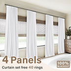 100% Blackout Faux Linen Curtains 4 Panels - Thermal Insulated Drapes with Clip Rings or Rod Pocket, Extra Wide 50" Panels for Bedroom Living Room, 10 Colors 4 Lengths