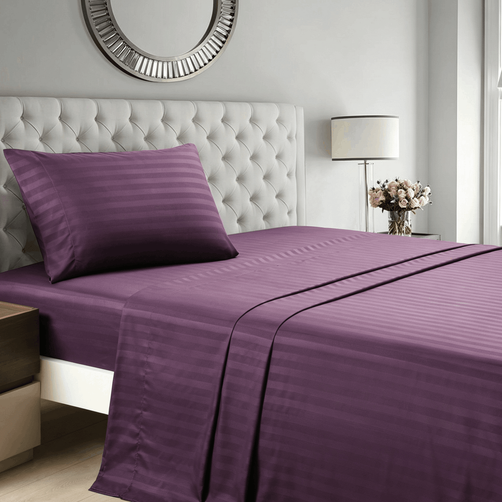Striped Bed Sheet Set Extra Soft Breathable, Fade-Resistant Deep Pocket Fitted Sheets for Bedroom Guest Room Hotel – All Season 3/4 Piece (Flat Sheet, Fitted Sheet, Pillowcase)