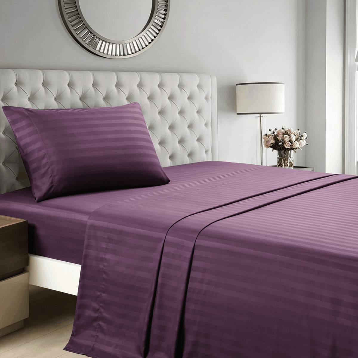 Striped Bed Sheet Set Extra Soft Breathable, Fade-Resistant Deep Pocket Fitted Sheets for Bedroom Guest Room Hotel – All Season 3/4 Piece (Flat Sheet, Fitted Sheet, Pillowcase)