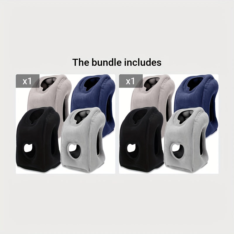 Inflatable Travel Neck Pillow with Patented Valve – Adjustable Firmness Ergonomic Air Pillow for Flights Cars Trains Office Napping, Lightweight Compact, Grey & Black