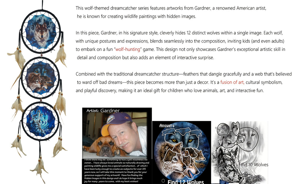 Wolf Dream Catcher Wall Decor – Boho Bedroom Wall Hanging Native American Style Dream Catcher Gift for Boys Kids Teen Room