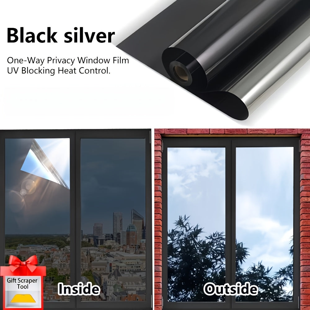 One Way Privacy Window Film for Home & Office - Static Cling Mirror Surface, Daytime Privacy, Heat & Glare Reduction, UV Blocking, No Adhesive, 4 Colors