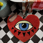 Heart Shaped Plush Bathroom Mat with Eye Pattern - Non-Slip Absorbent Irregular Bath Rug, 20.47" x 24.4", Decorative Bathtub Foot Pad for Valentine's Day, Bedroom & Home Decor