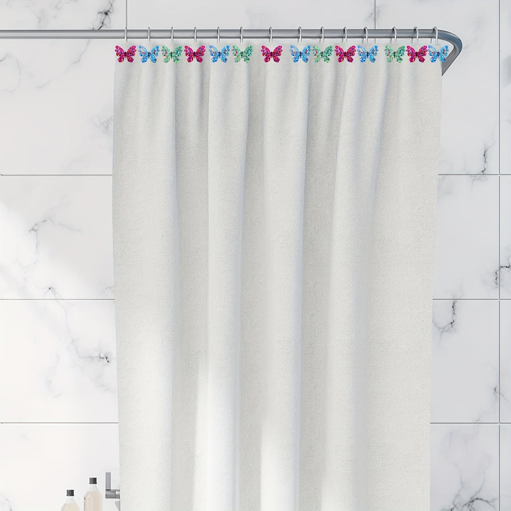 Butterfly Shower Curtain Hooks 12 Pack - Decorative Rustproof Metal Curtain Hook Rings, Colorful Aesthetic Design for Bathroom, Wardrobe & Living Room, Green Blue Tricolor Options